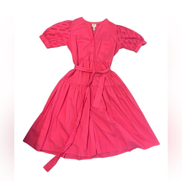 St. John’s Bay Eyelet Cap Sleeve Tiered Tie Dress Pink - Picture 2 of 15